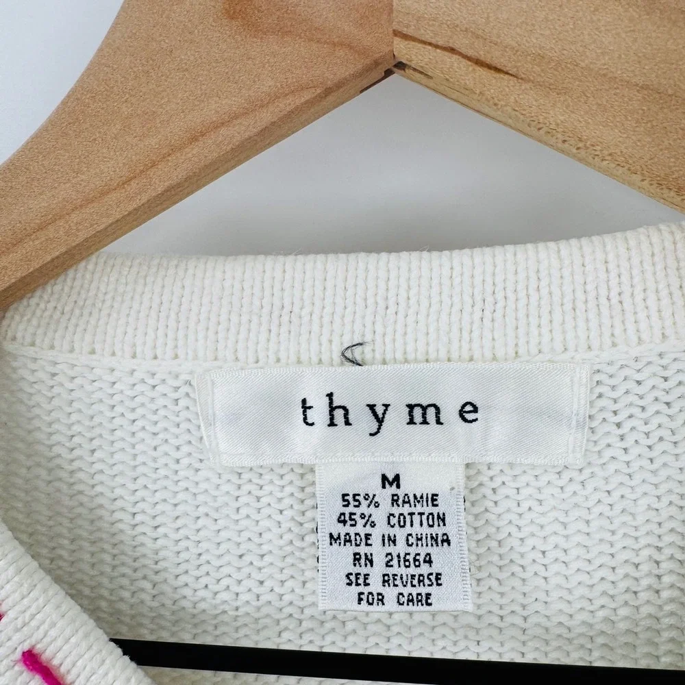 Vintage Thyme Cream Knit Cardigan Shoes Butterfly Novelty Size M Embroidered‎
